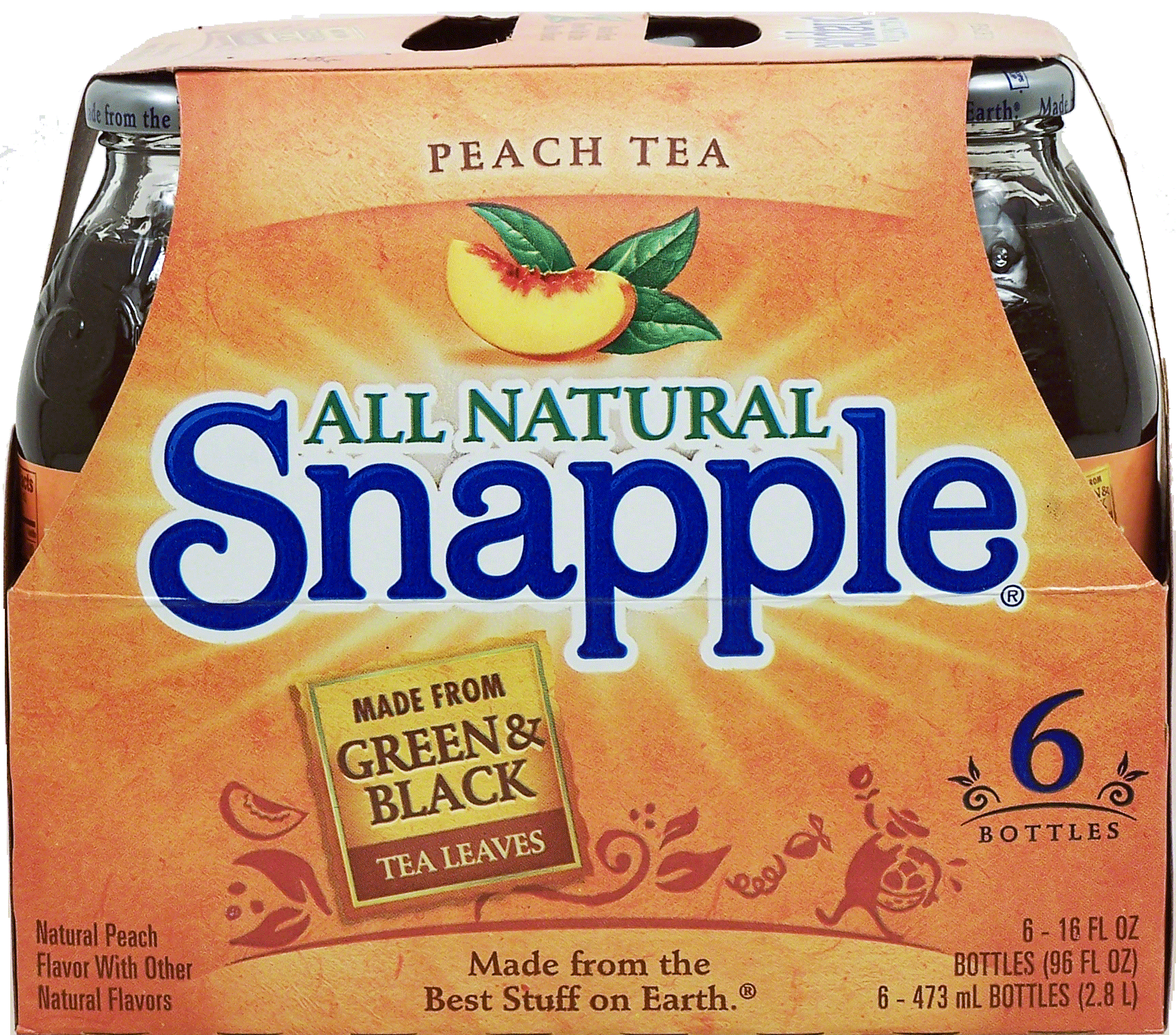 Snapple&nbsp;All Natural&nbsp;peach flavor tea made from green & black tea leaves, 16-fl. oz. Full-Size Picture